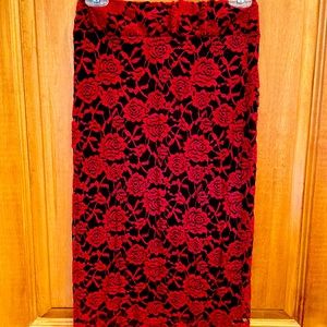 Lace Pencil Skirt Burgundy